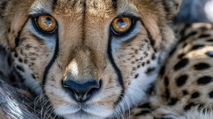 Fototapeta premium A cheetah lies calmly on the savanna grass, vigilant of its wild surroundings