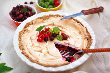 Delicious gooseberry pie and meringue topping