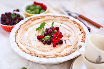 Delicious gooseberry pie and meringue topping