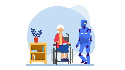 Socially-Assistive Robots Taking Care of Nanny animation, Nursing Home bot Performing animated video, Robotic medicine Clip, Healthcare footage, Artificial Intelligence Work in Clinic motion graphics