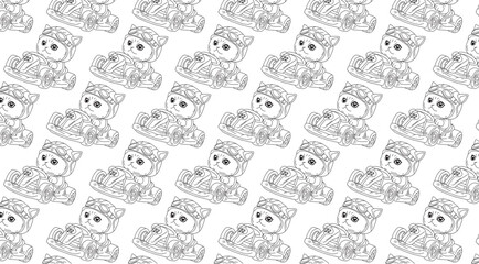 Cute Handdrawn Baby Cat Character Seamless Pattern Design for Textile