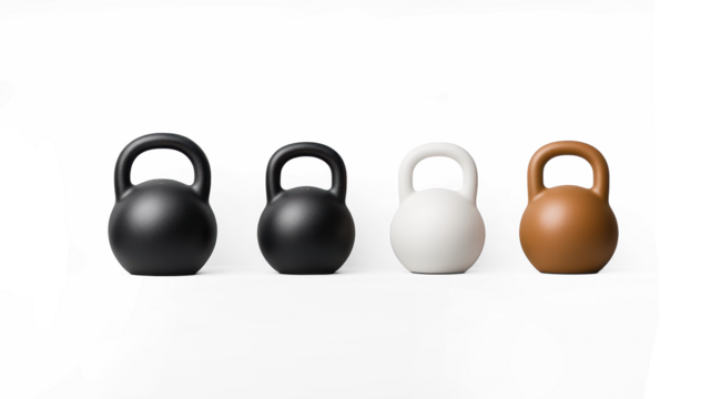 Various Kettlebells and Dumbbells on Transparent Background