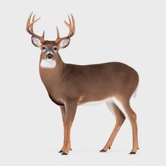 Fototapeta premium Majestic deer are grazing in a tranquil woodland landscape, a nature scene captured from the side, highlighting wildlife conservation