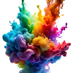 Obraz premium Explosion of colorful ink in water isolated on transparent background