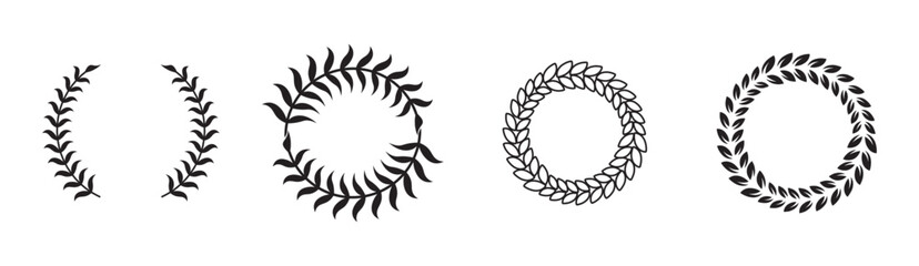 Black color laurel wreath icon vector on white background