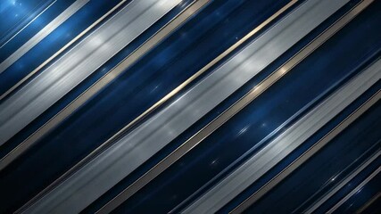 Abstract Video of Diagonal Metallic Stripes with Blue and Silver Tones