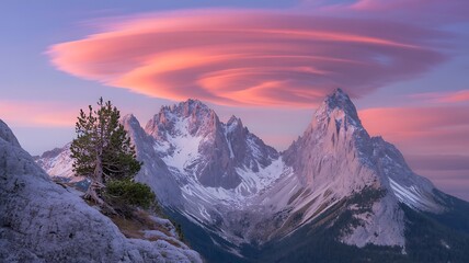 Majestic mountains sunset lenticular cloudscape