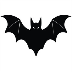 Simple Black Bat with Spread Wings Halloween Silhouette