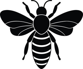 Simple Honey Bee Illustration in Black and White Silhouette