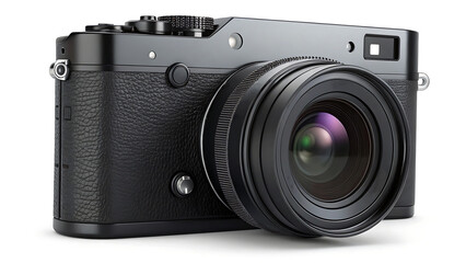 Black digital camera isolated on white background