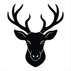 Elegant Deer Head with Antlers in Black Silhouette