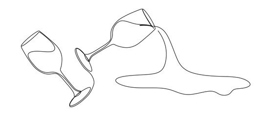 art of a continuous line drawing of a glass filled with spilled water. this icon is for a banner in a bar or beverage shop