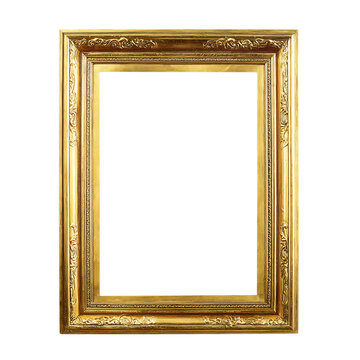 Ornate golden picture frame, antique and decorative isolated on transparent background, png
