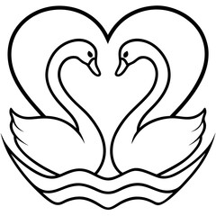 Romantic Swan Duo with Heart Shape in Line Art