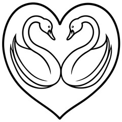 Romantic Swan Duo with Heart Shape in Line Art