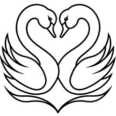 Romantic Swan Duo with Heart Shape in Line Art