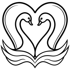 Romantic Swan Duo with Heart Shape in Line Art