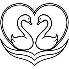 Romantic Swan Duo with Heart Shape in Line Art