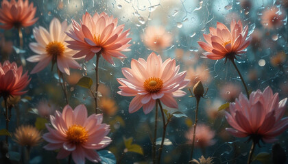 Abstract Flowers Behind Textured Glass with Soft Lighting