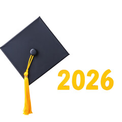 Commencement of a New Era: The year 2026 is emblazoned beside a graduation cap. Marking the beginning of a new chapter, symbol of academia and education 