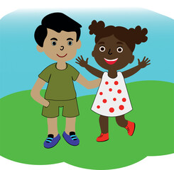 Happy Multiracial Kids Playing Outdoors on a Sunny Meadow