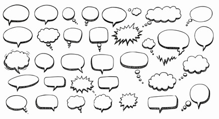 A vibrant set of hand-drawn cartoon speech bubbles, perfect for conveying comic chat and thought communication