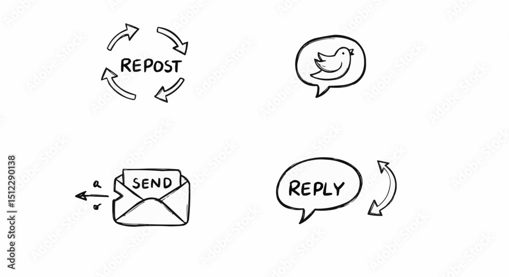 Fototapete hand-drawn vector doodle speech bubbles and business icons set for comic text and web design
