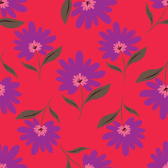 Cute seamless vector floral pattern. Endless print made of small purple and lilac flowers. Summer and spring motifs. Black background. Stock vector illustration.
