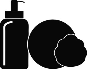 Cotton Pad And Cleanser Bottle Silhouette Vector Illustration