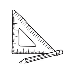 Obraz premium A triangle ruler placed alongside a pencil