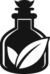 Essential Oil Bottle With Leaf Silhouette Vector Illustration