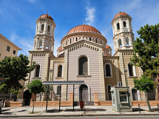 Holy Metropolitan Church of Saint Gregory Palamas exterior with blue sky in Thessaloniki city center