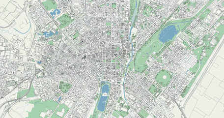 Detailed urban map showing streets, parks, lakes, and city landmarks