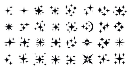 Naklejka premium Collection of various black decorative star and sparkle icons