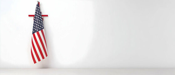 Simple American Flag Hanging On White Wall