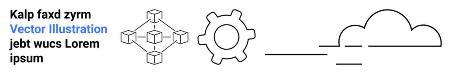 Blockchain network structure, gear for process automation, and cloud computing for storage synergy. Ideal for technology, innovation, data management, connectivity, cloud services, automation simple