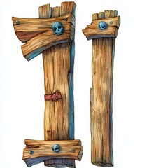Weathered Wood Signposts with Skull and Bolt Accents Rustic Charm and Old World Pirate Aesthetics