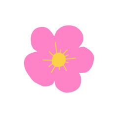 Fototapeta premium A minimalistic vector illustration of a pink flower with a yellow center. The design features smooth shapes and a simple, modern aesthetic.