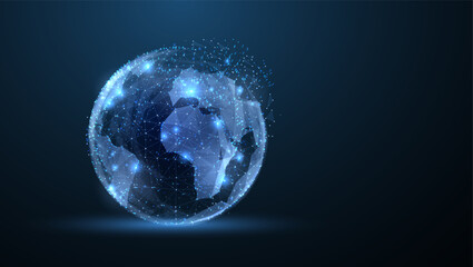 Globe. Polygonal wireframe mesh icon with crumbled edge looks like constellation. Concept illustration or background