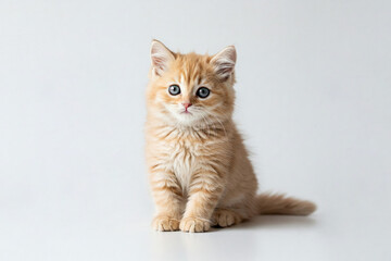 sitting kitten white background, kitten is sitting white background, ginger kitten is sitting, sitting orange cat white background, orange cat fluffy fur