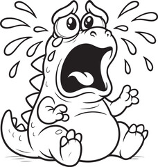 Cute crying cartoon Dinosaur black and white cartoon line art  drawing of a baby dinosaur © Pritam