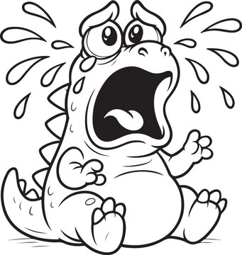 recommend clip art: Cute crying cartoon Dinosaur black and white cartoon line art  drawing of a baby dinosaur