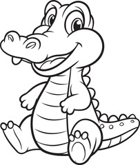Cute Cartoon Crocodile Coloring Page illustration