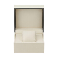 Cream-colored open watch box with cushion
