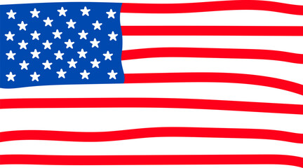 Wavy United States Flag Illustration. Hand-Drawn Style US Flag for Patriotic and Creative Designs. wavy USA flag Cartoon style illustration.