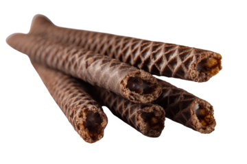 Chocolate Wafer Rolls: An appetizing arrangement of crispy chocolate wafer rolls, a delightful dessert featuring rich, cocoa-infused layers.