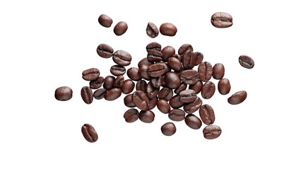 Roasted coffee beans isolated on white background.