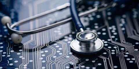 A stethoscope placed on an electronic circuit board