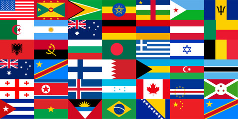Diverse World Flags Grid backgroud or banner design. Comprehensive Collection of International Country Banners for Global Themes and Geography flag design. world all popular flag pattern background.