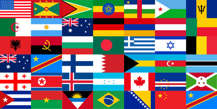 Diverse World Flags Grid backgroud or banner design. Comprehensive Collection of International Country Banners for Global Themes and Geography flag design. world all popular flag pattern background.